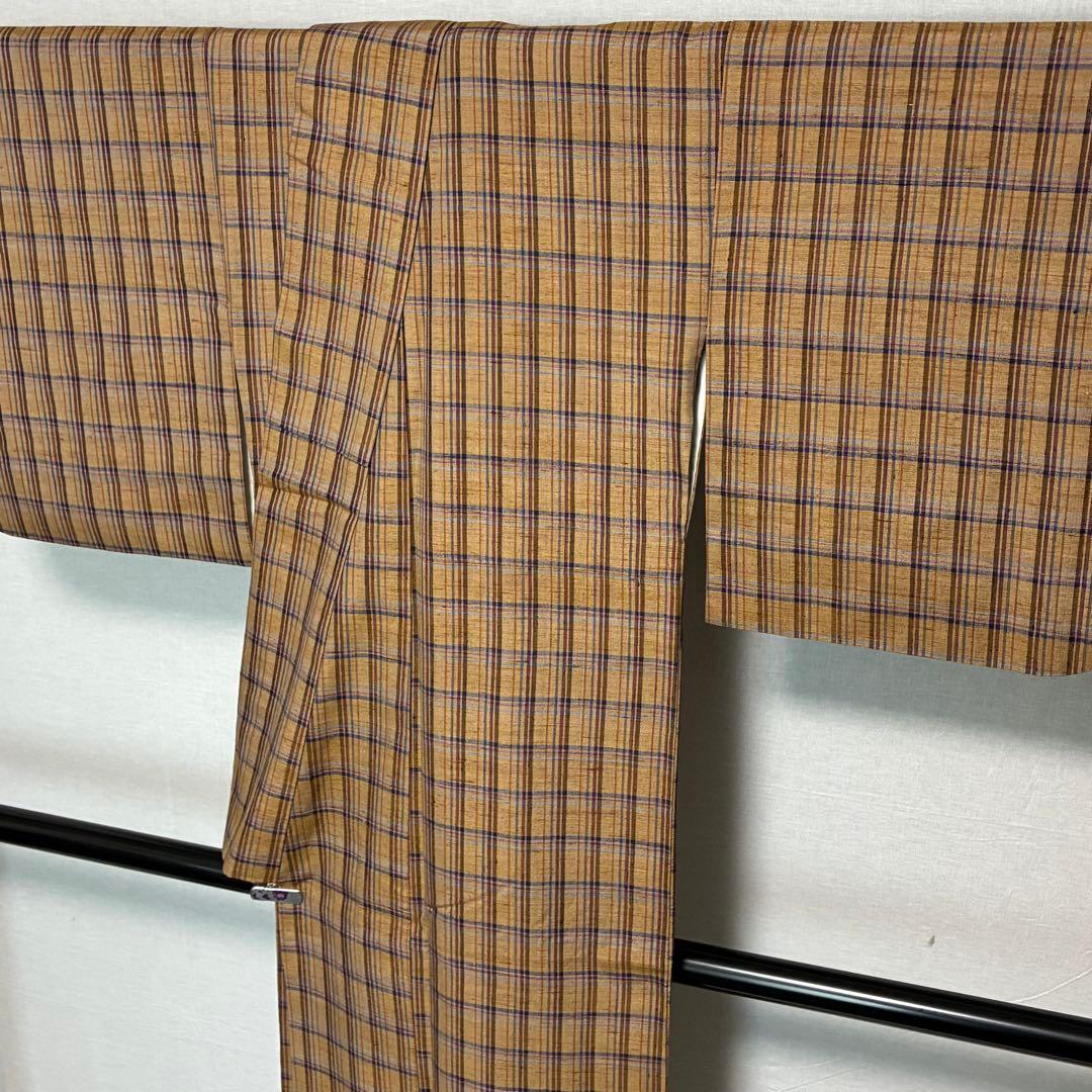 D152 郡上紬 格子柄 チェック 正絹 着物 袷 極美品 - メルカリ