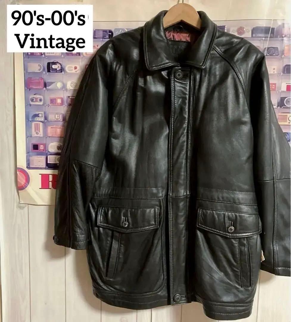 90s-00sヴィンテージレザージャケットカーコート革ジャン羊革オールド