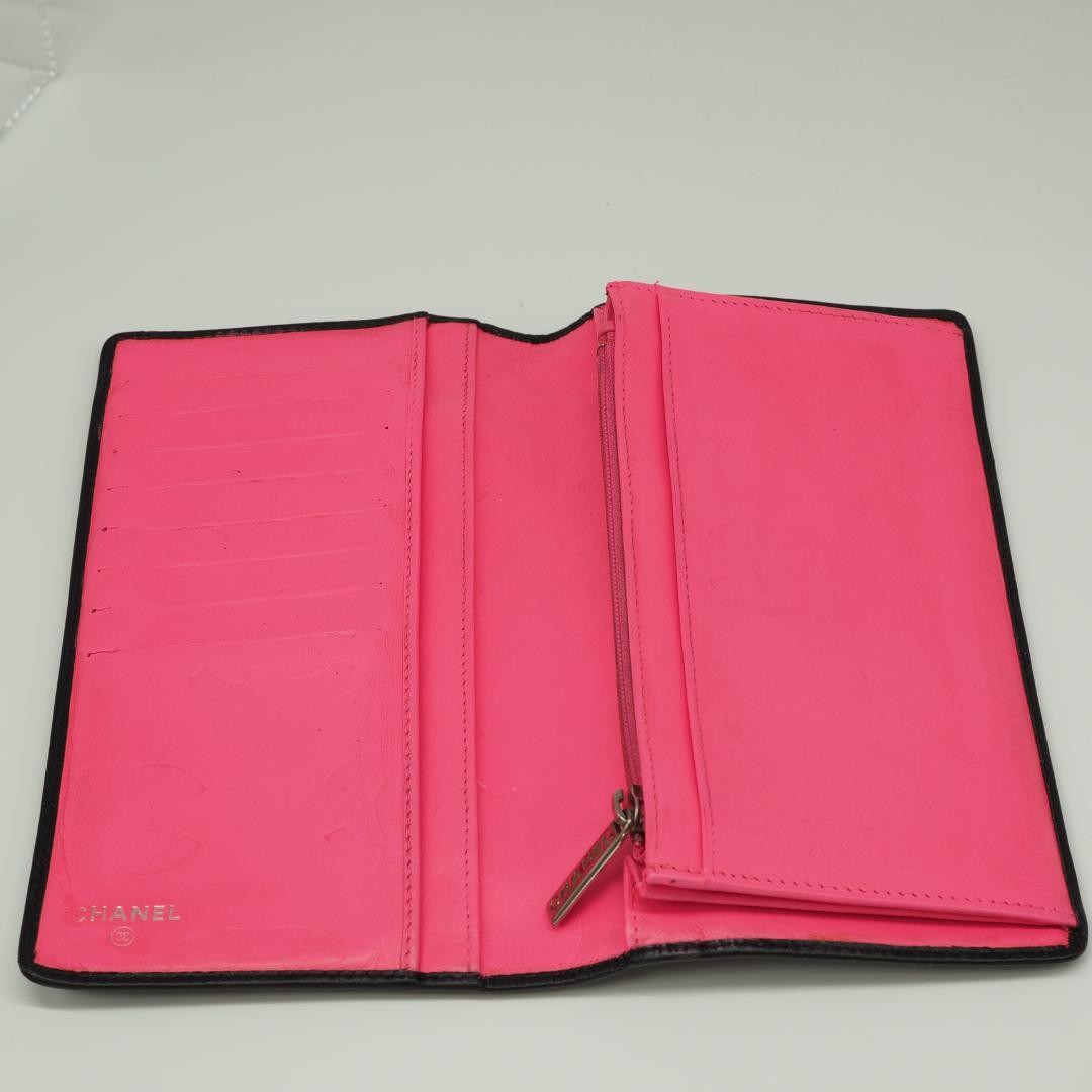 定番人気】CHANEL シャネル カンボンライン 長財布 黒×ピンク - メルカリ