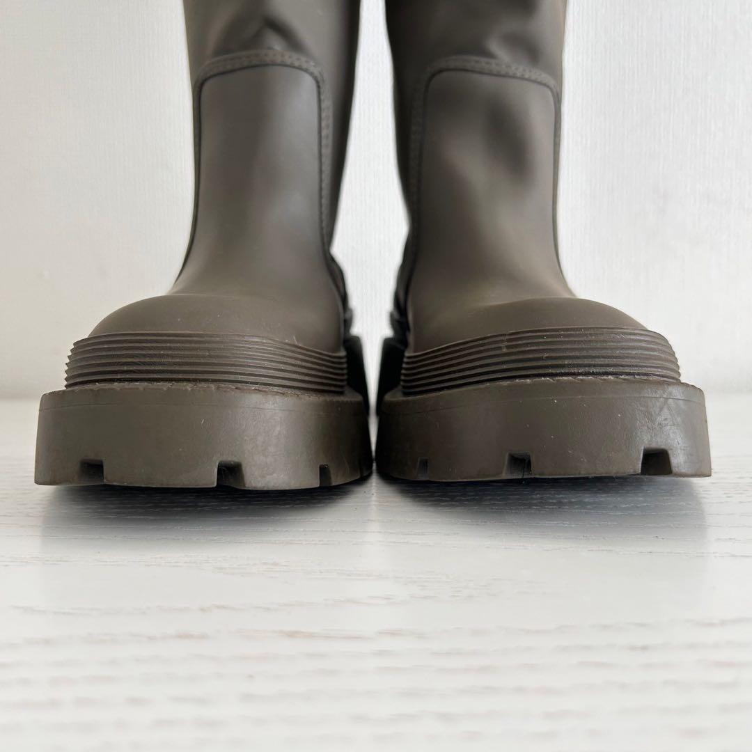 ほぼ新品☆ZARA ロングブーツ ラバーブーツ トラックソール カーキ