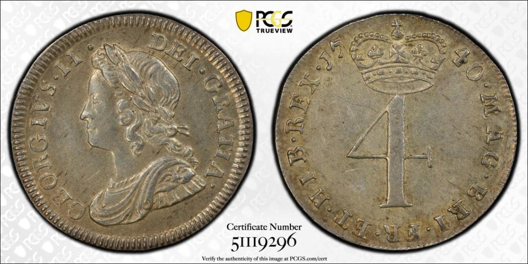 PCGS AU58 イギリス 4ペンス 銀貨 1740年 - メルカリ