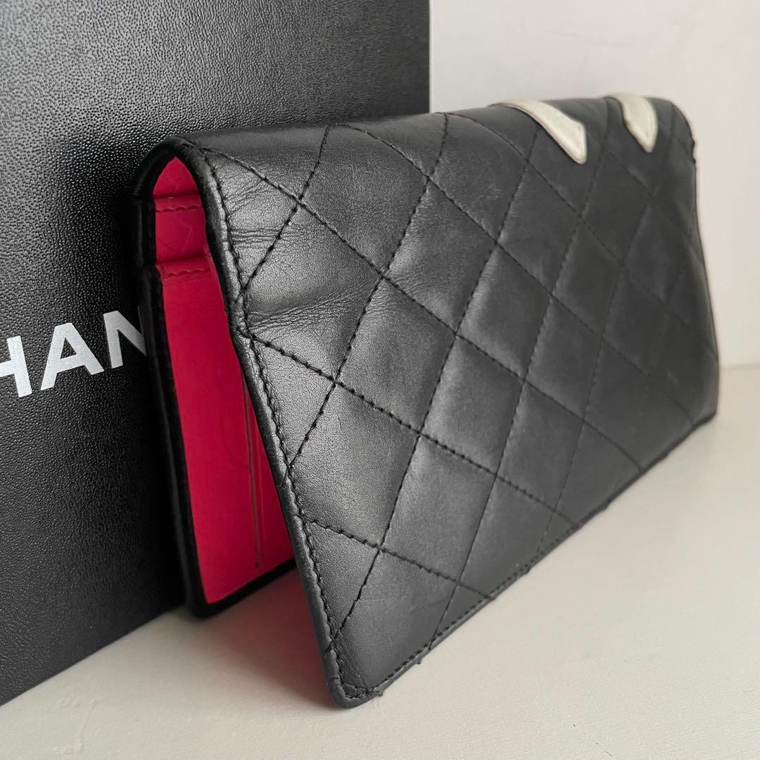 美品✨白黒カンボンラインChanel キルティング長財布 シャネルマト