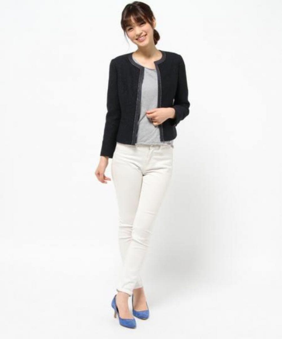 23区 ボーダーカラミツイードジャケット ブラック オンワード樫山 48 XL〜