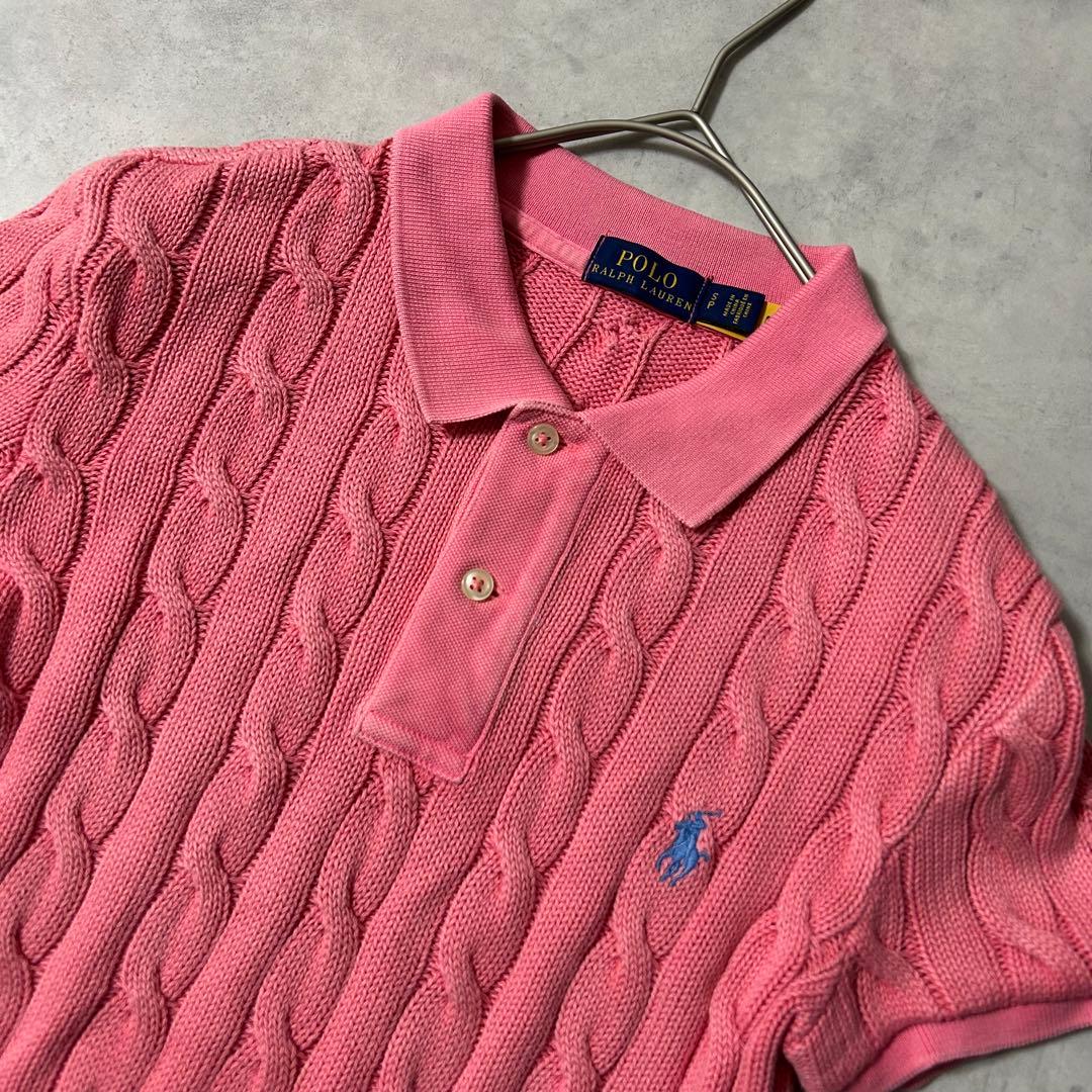 現行QRタグ✨ポロラルフローレン ケーブルニット ポロシャツ ポニー