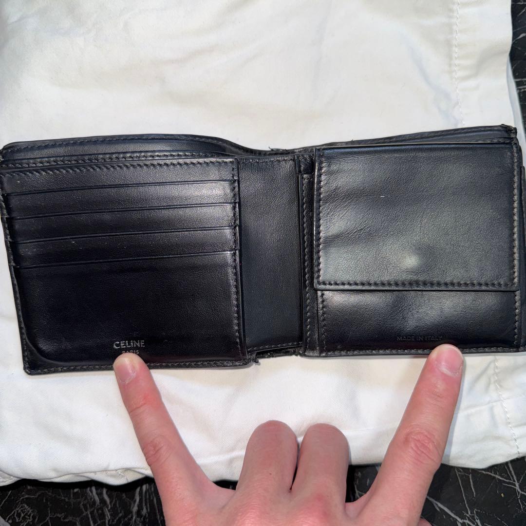 美品】セリーヌ 二つ折り財布 ブラック トリオンフ マカダム レザー