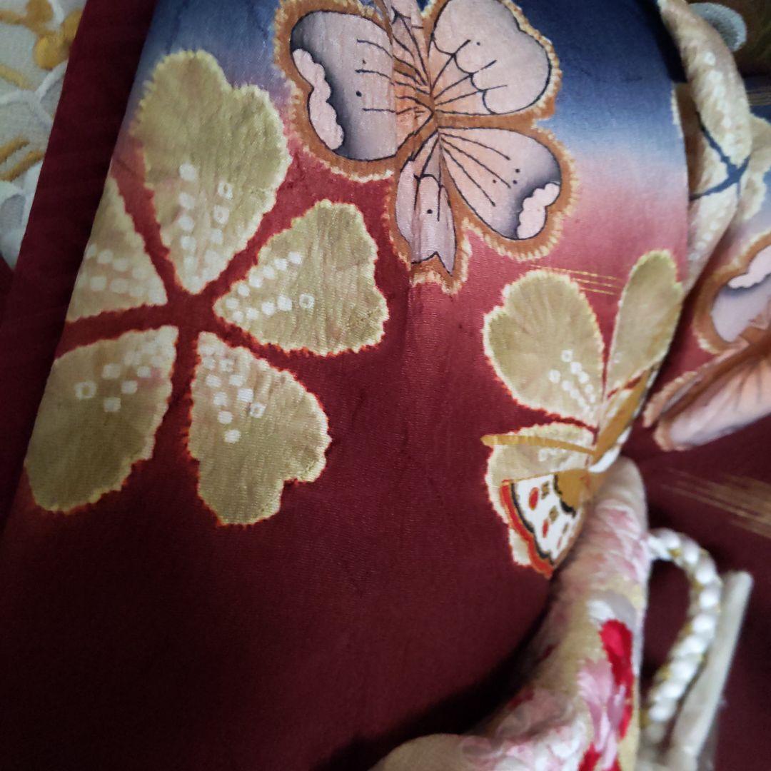 351華やぎ【桜蝶 紺色×ワイン色】【振袖6点フルセット】卒業謝恩会