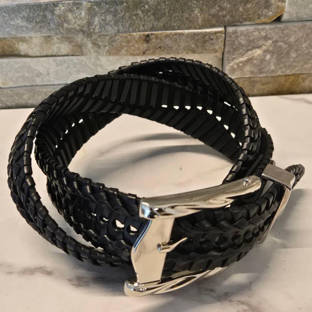 美品 TORNADO MART トルネードマート レザー ベルト 編み込み 黒