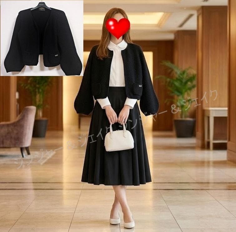 極美品 FOXEYフォクシーニューヨーク ぽわん袖カーディガン 黒40