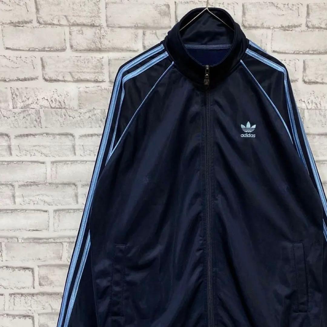 アディダス ジャージ トラックジャケット ネイビートレフォイルXLロゴ