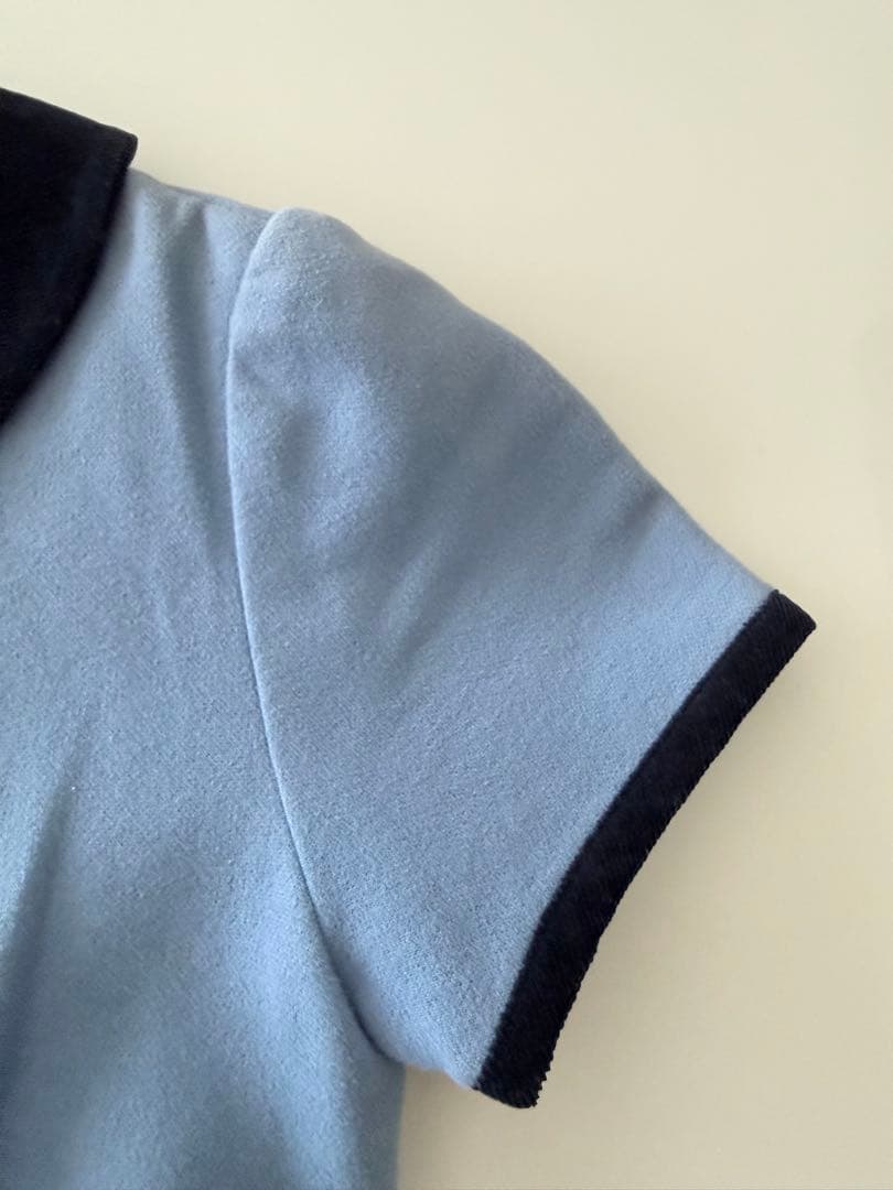 2度着用】ファミリア丸襟ワンピース 半袖水色刺繍 柔らかなフェルト地