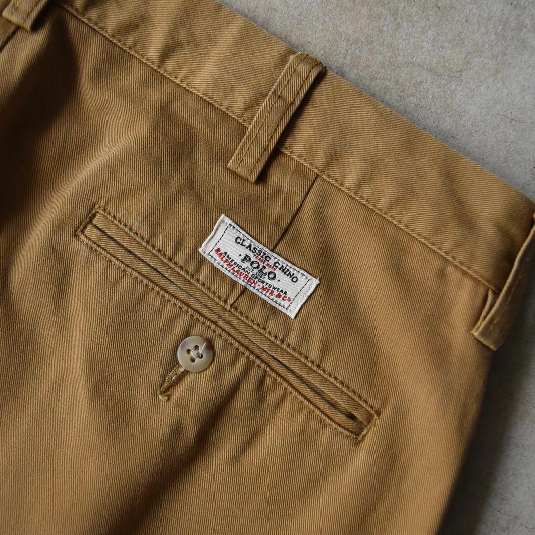90s ラルフローレン ポロチノ ツータックチノ レア キャメル W35L31