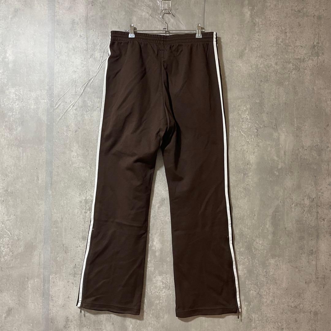 adidasアディダストラックパンツジャージ茶色ブラウン刺繍ロゴワイド