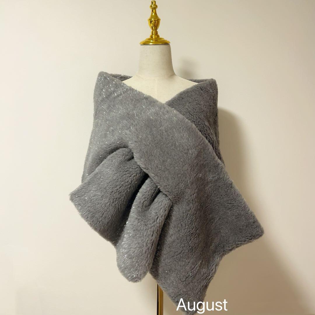 即納　新品未使用　新色テディベアストール　ライトグレーラメ　アルパカ毛 st-01.jpg