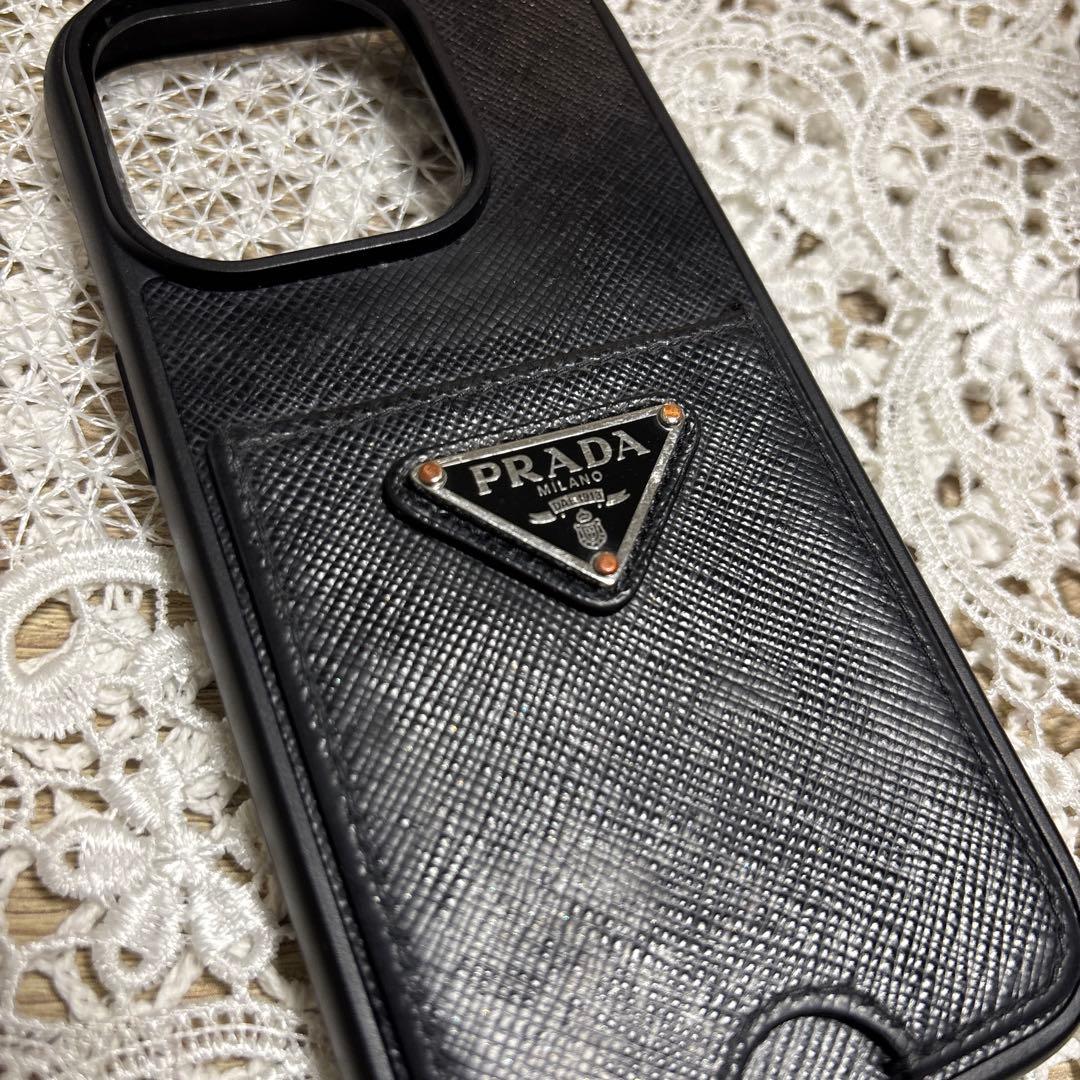 PRADA iPhone15pro ブラックレザー iPhone用ケース - メルカリ