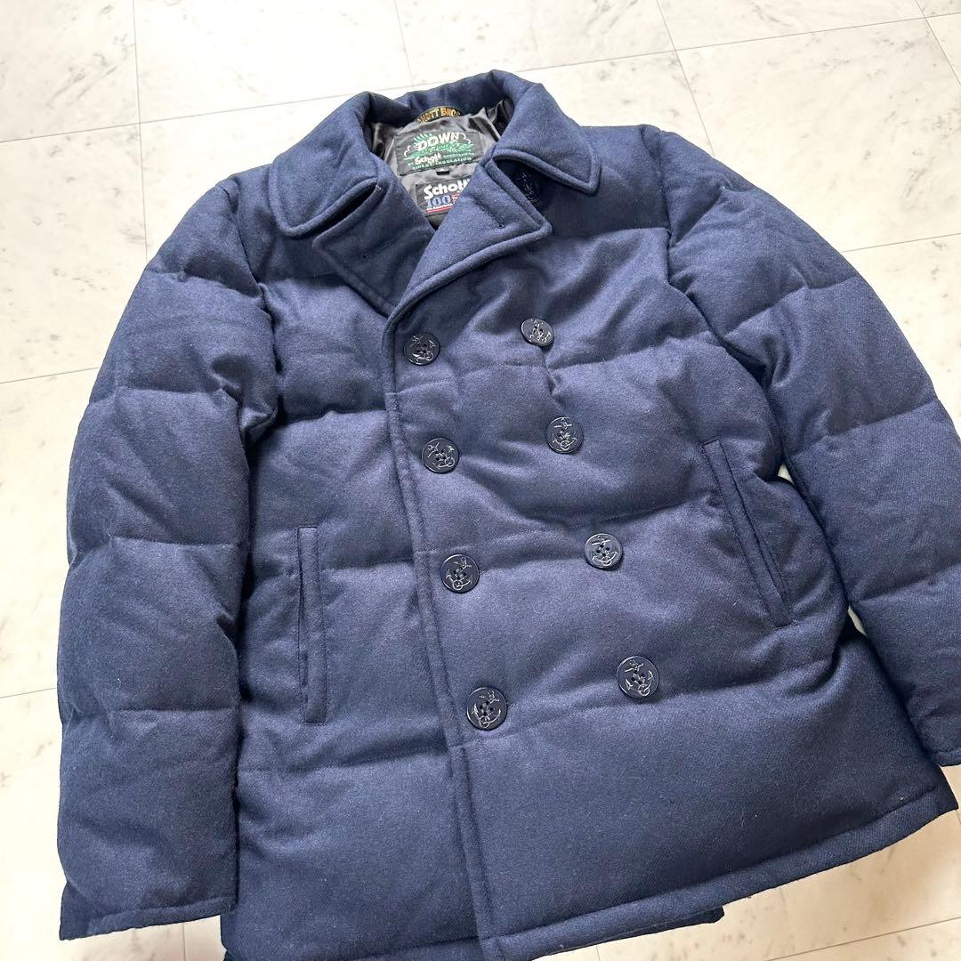 極美品 Schott ダウンピーコート 100周年モデル ウール ネイビー XL