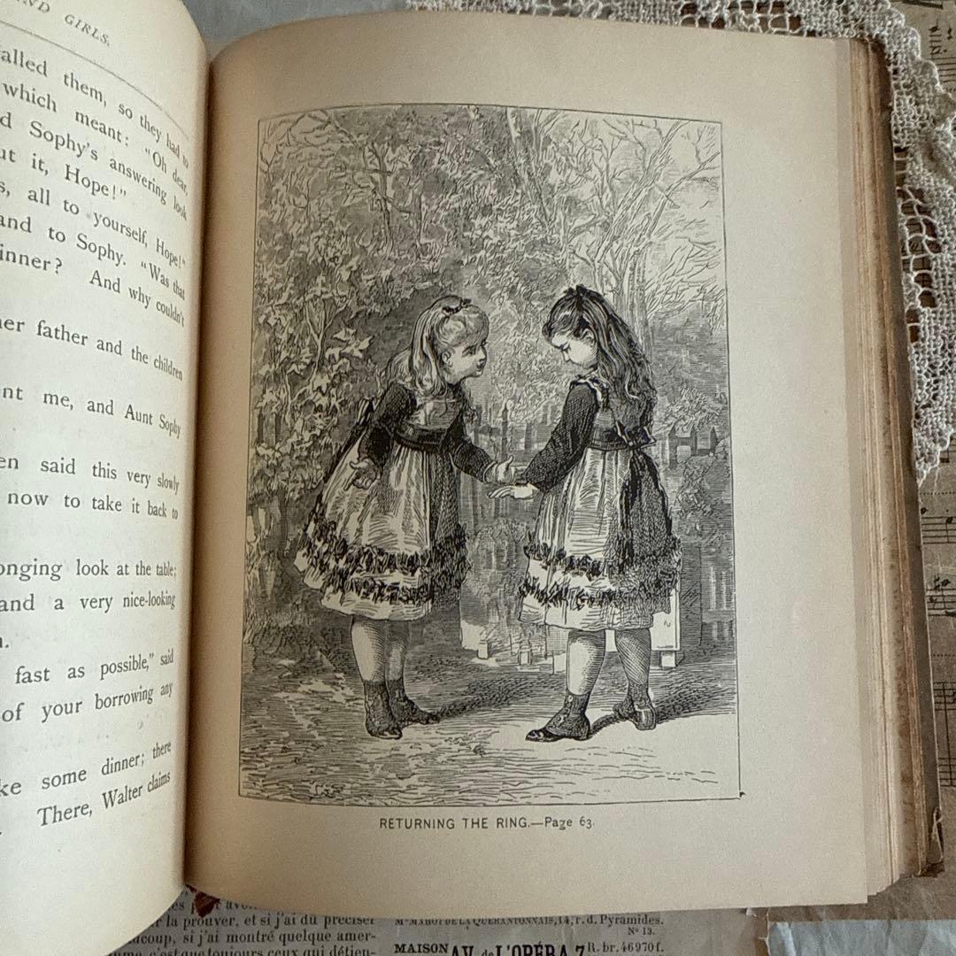 1879年アンティーク美しい挿絵の洋書ヴィクトリアン古書ジャンク