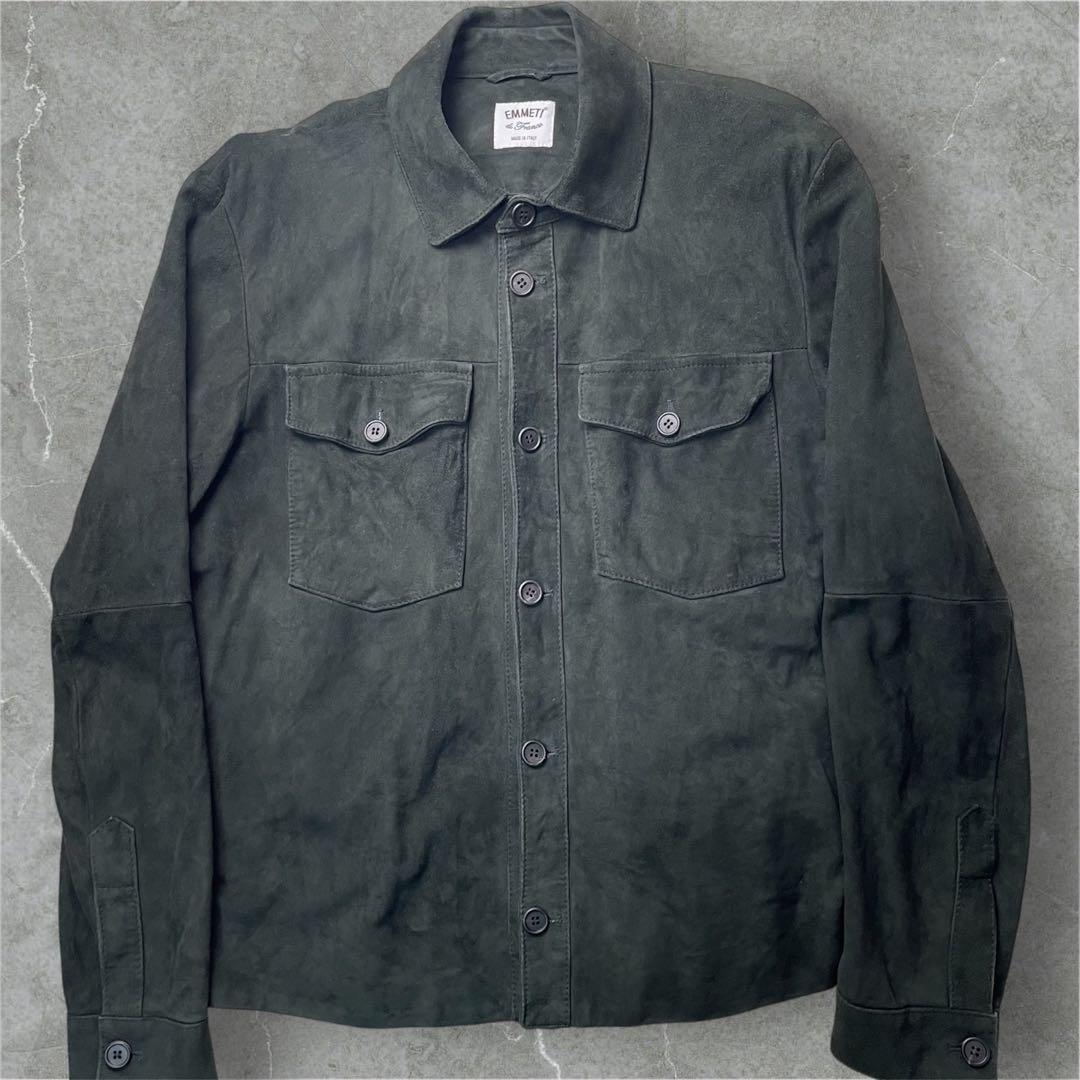 EMMETTI スエード カーキ オリーブ　ゴートスキン シャツ 50 EMMETTI スエード カーキ オリーブ ゴートスキン シャツ 50 - メルカリ