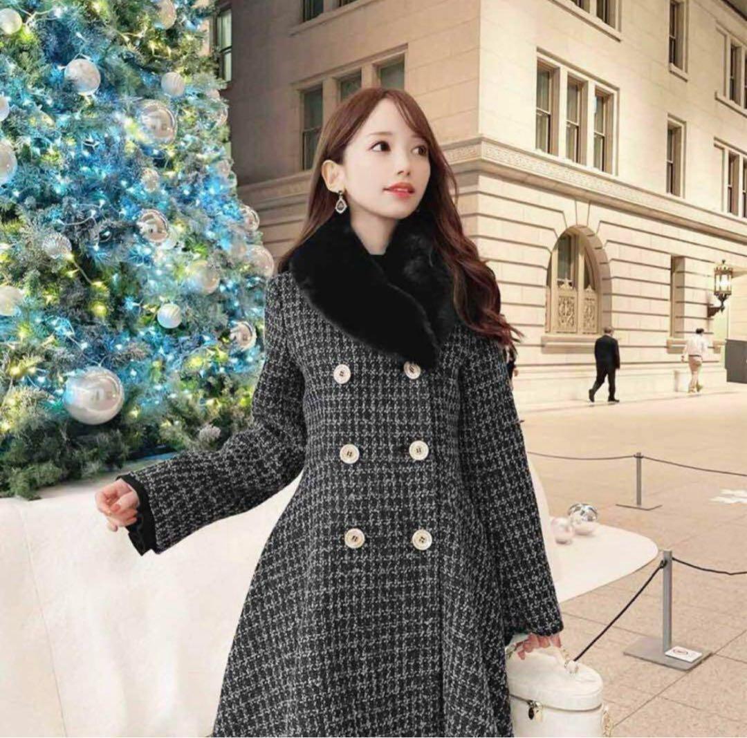 ミシェルマカロン ファー付きツイードフレアコート - メルカリ