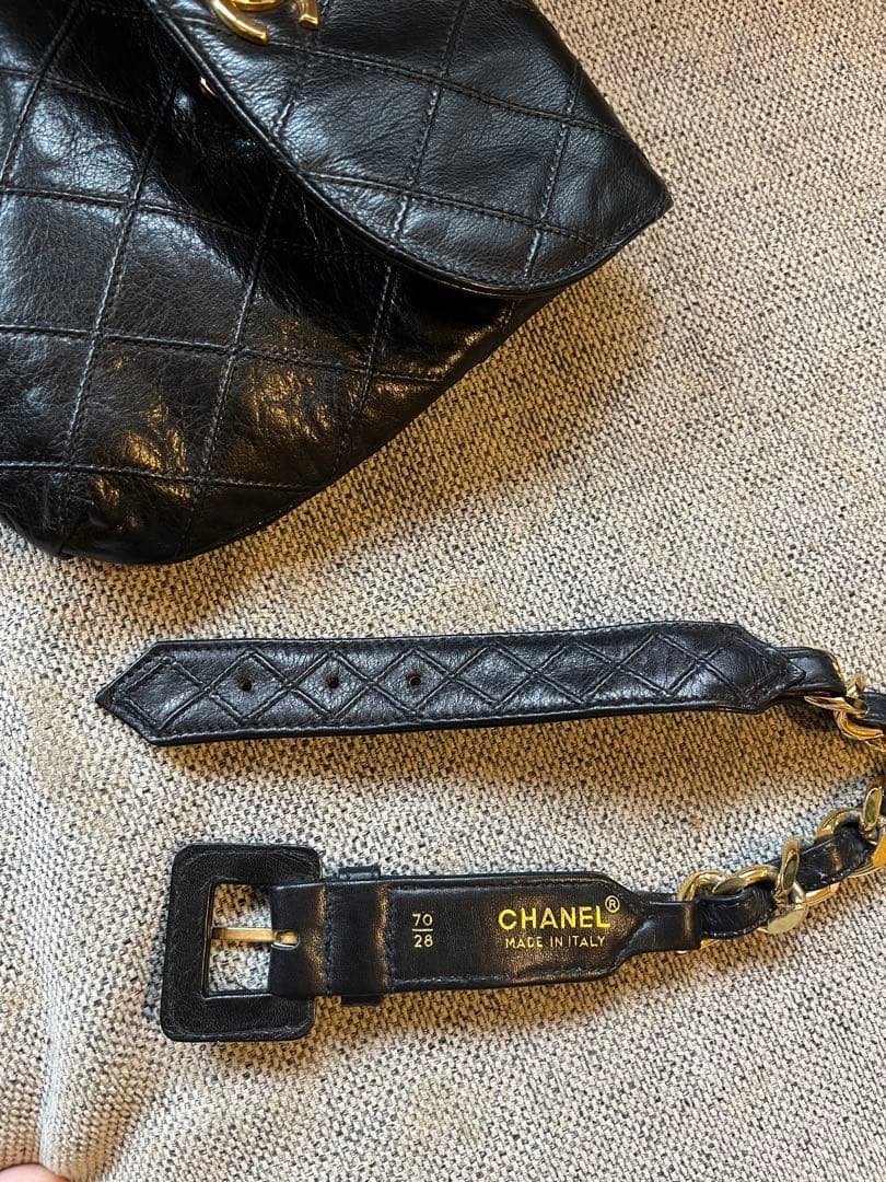 CHANEL ブラックレザーショルダーバッグ ビコローレ ウエストポーチ 正規品