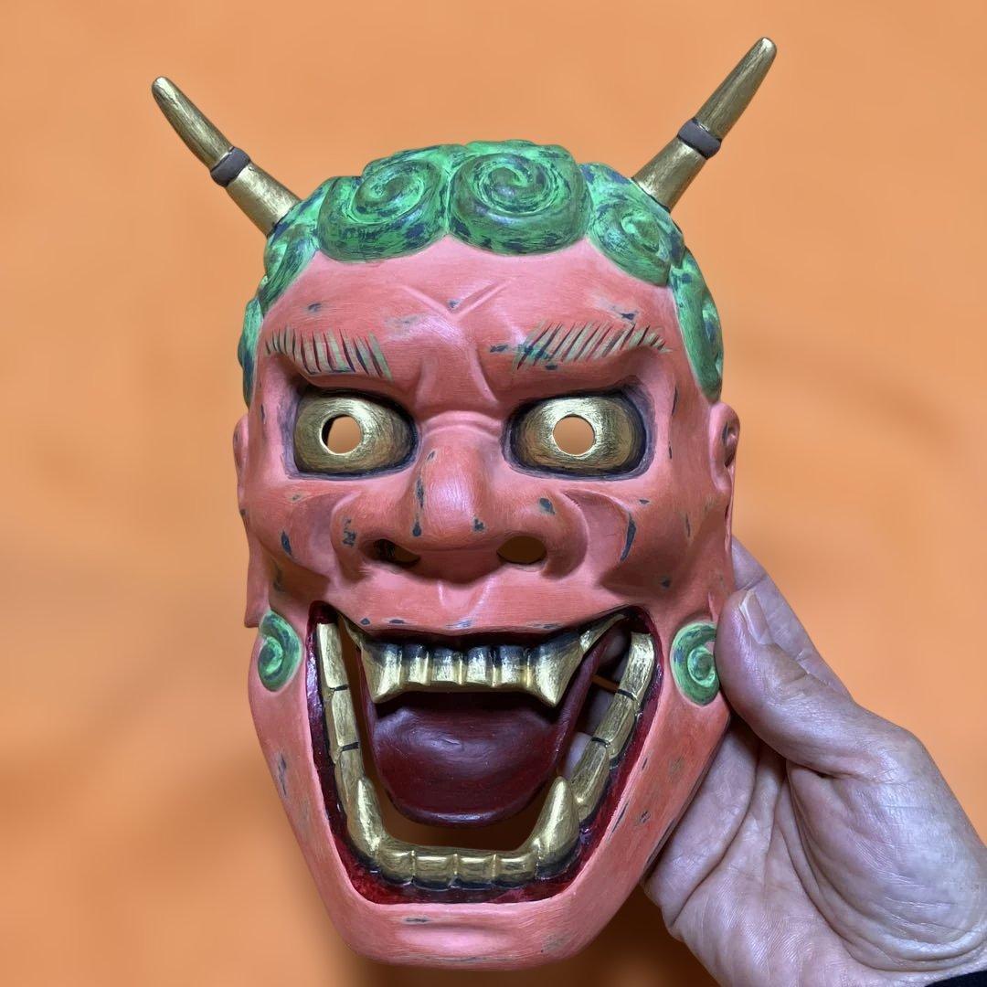 能面　雷　かみなり　木彫り　手彫り　桐箱 木彫り 雷鳥 剱岳・立山 | MILMOUNTAIN STORE