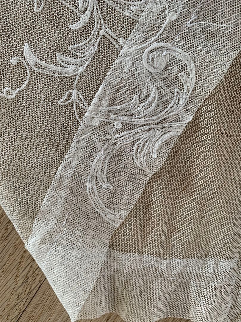 フランスアンティークコーネリー刺繍チュールレースカーテン※ロカイユ