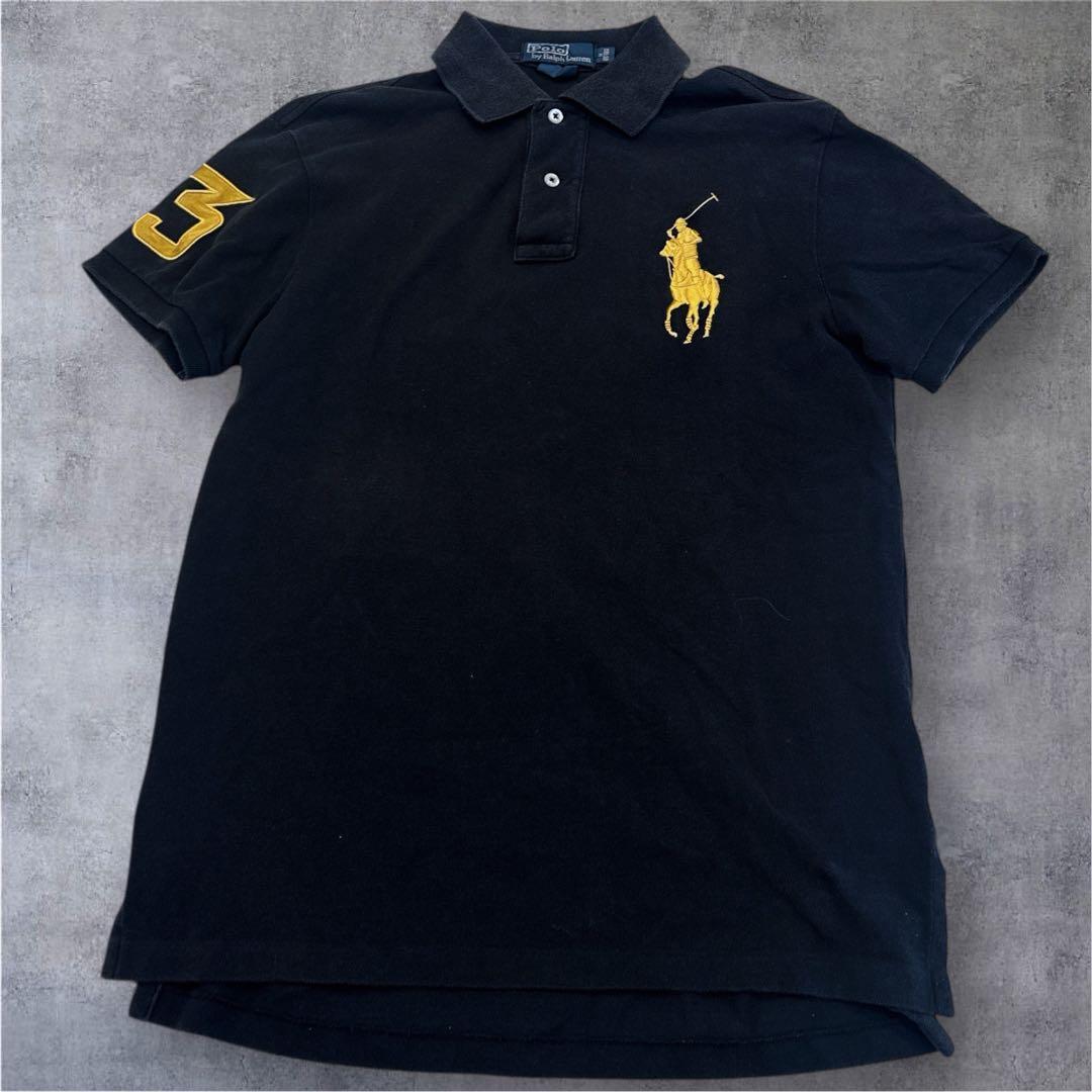 人気 ポロ バイ ラルフローレン ビッグポニー ポロシャツ ブラック 金