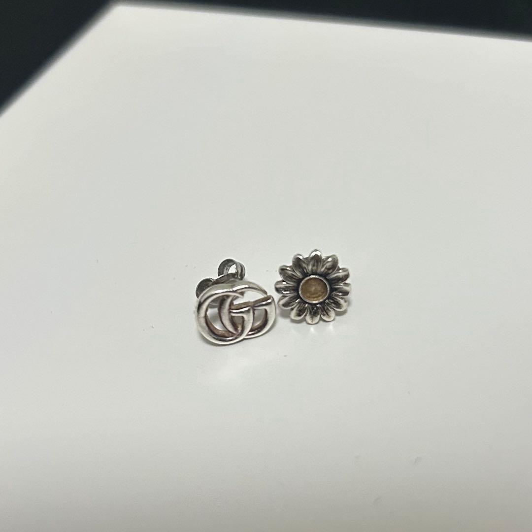 GUCCI ピアス フラワー ダブルG マーモント シルバー Ag925 両耳