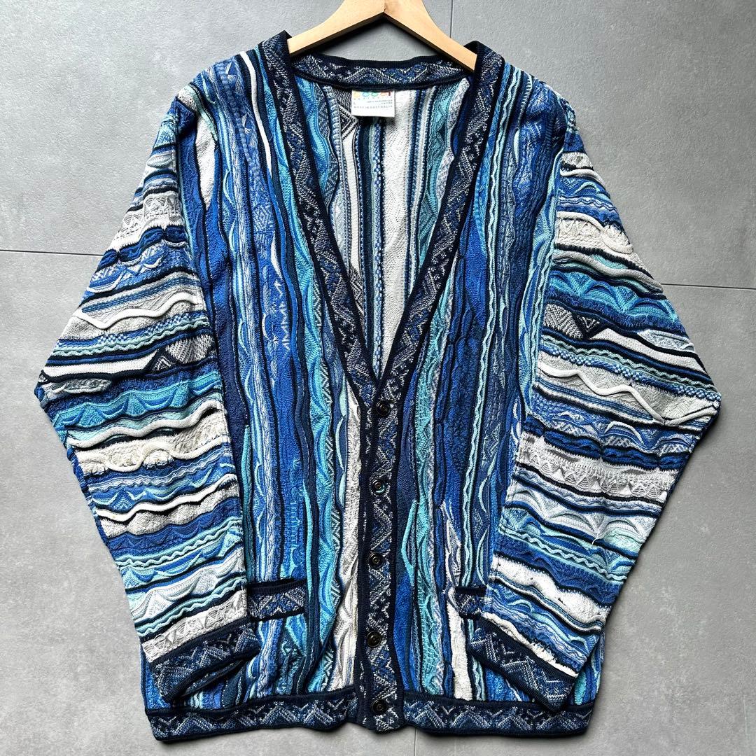 美品 クージー オーストラリア製 3Dニット カーディガン ケーブル L 青系 クージー COOGI 3Dニット カーディガン オーストラリア製 | 古着SHOP RN