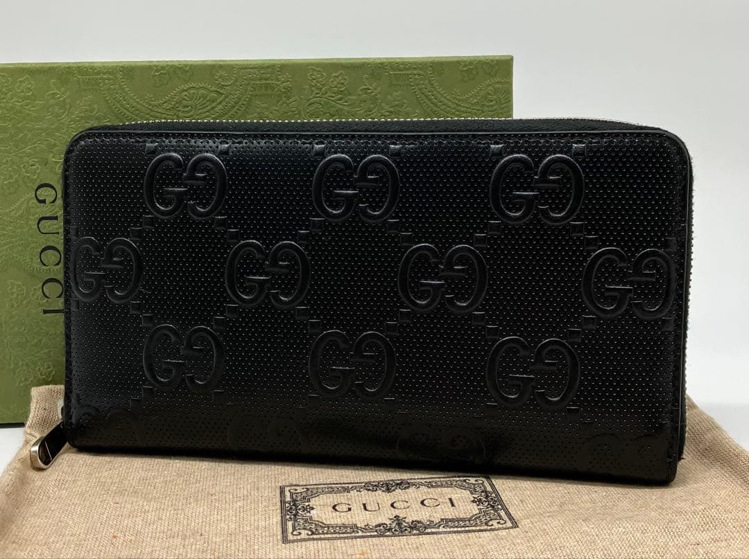 ⭐️ 極美品 グッチ GG エンボス ジッピー オーガナイザー 長財布 ブラック GUCCI（グッチ） 財布 メンズ レディース ラウンドファスナー長財布