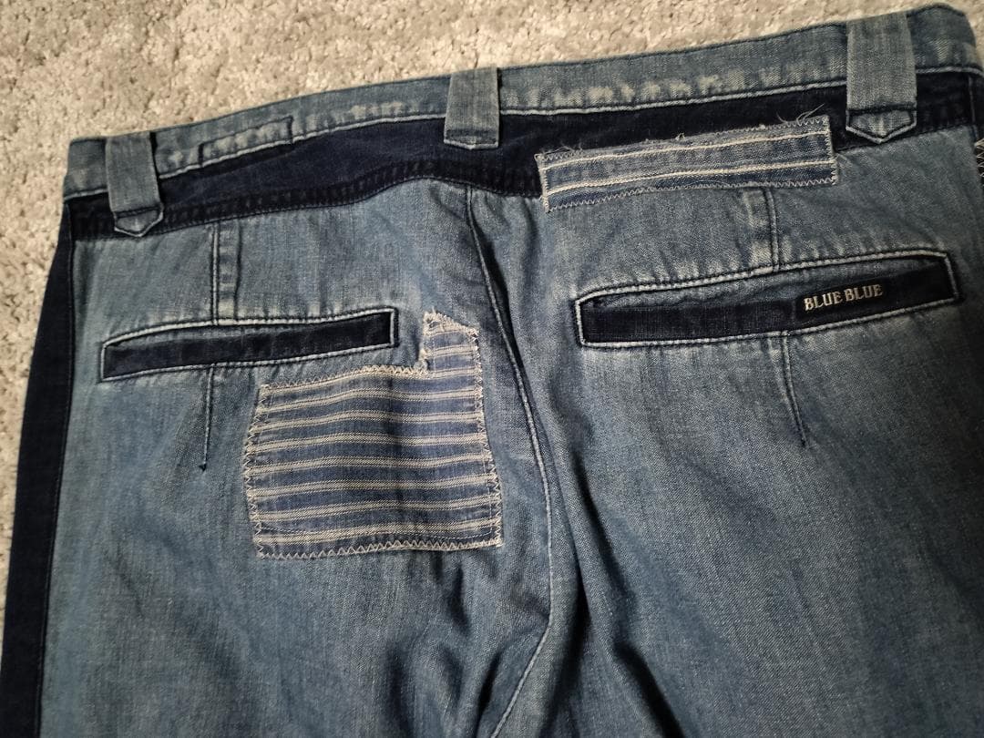 ブルーブルー/再構築ワイドテーパードデニムパンツ/インディゴ染め