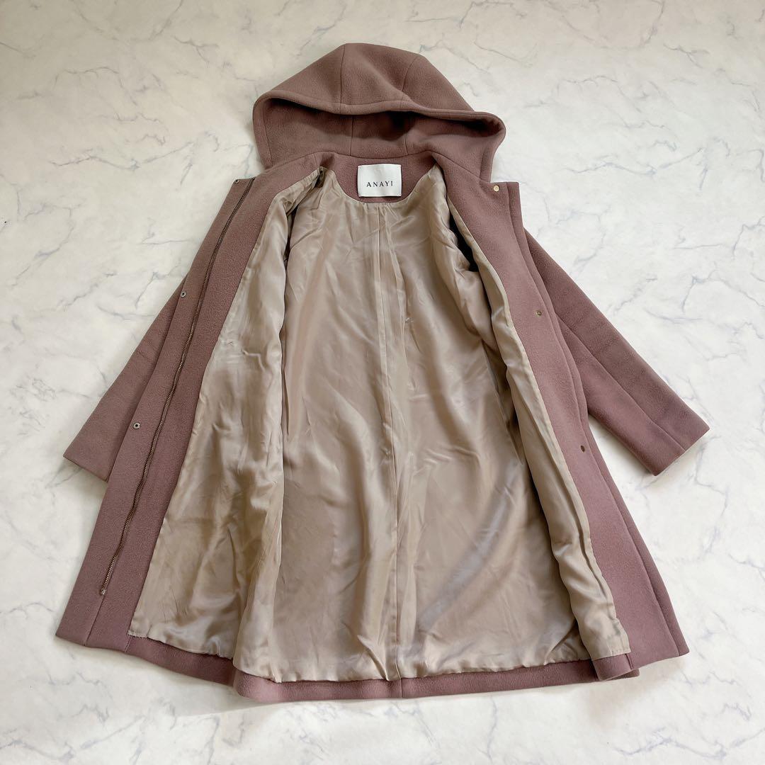 ANAYI アナイ ダブルビーバーフードコート スモークピンク フーデッド