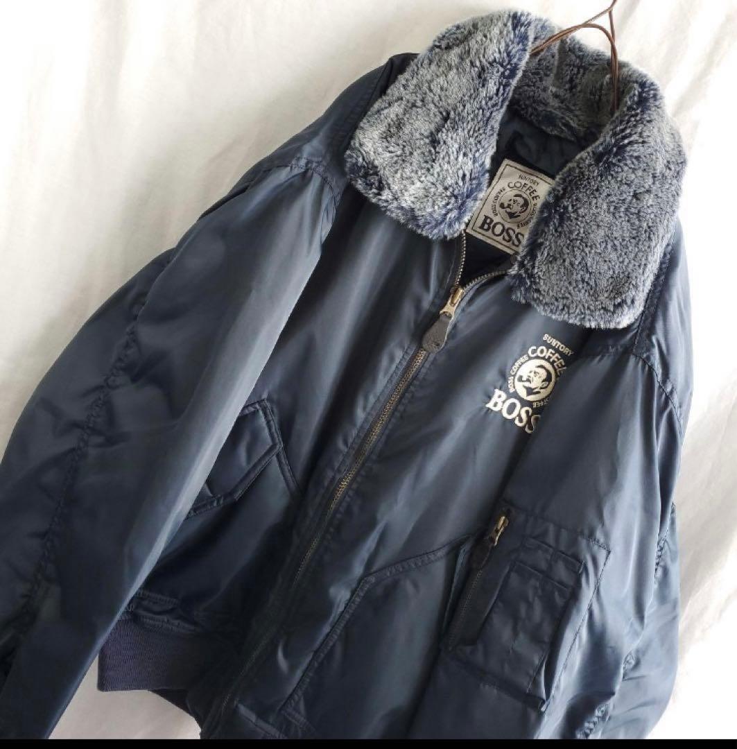 SUNTORY BOSS サントリーボス ドカジャン 古着 刺繍 紺 ジャンパー