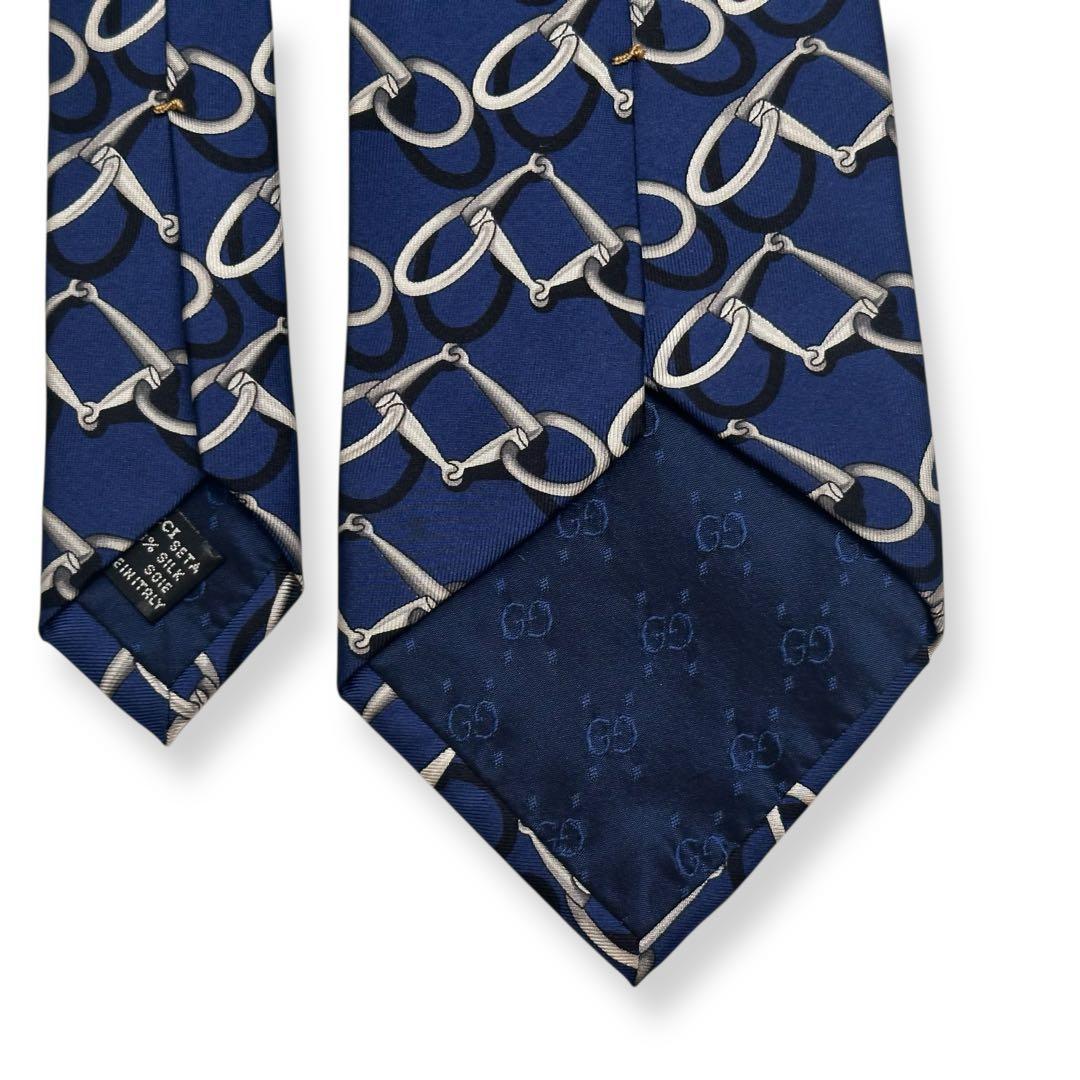 良品✨GUCCI ネクタイ グッチ ホースビット ネイビー ブルー 【H