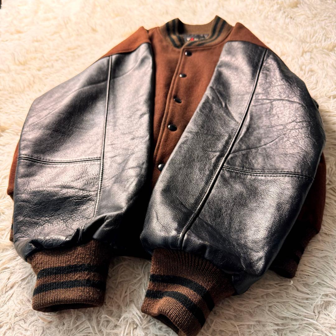 激レア✨VAN JACKET スタジャン 茶×黒 袖レザー Lサイズ - メルカリ