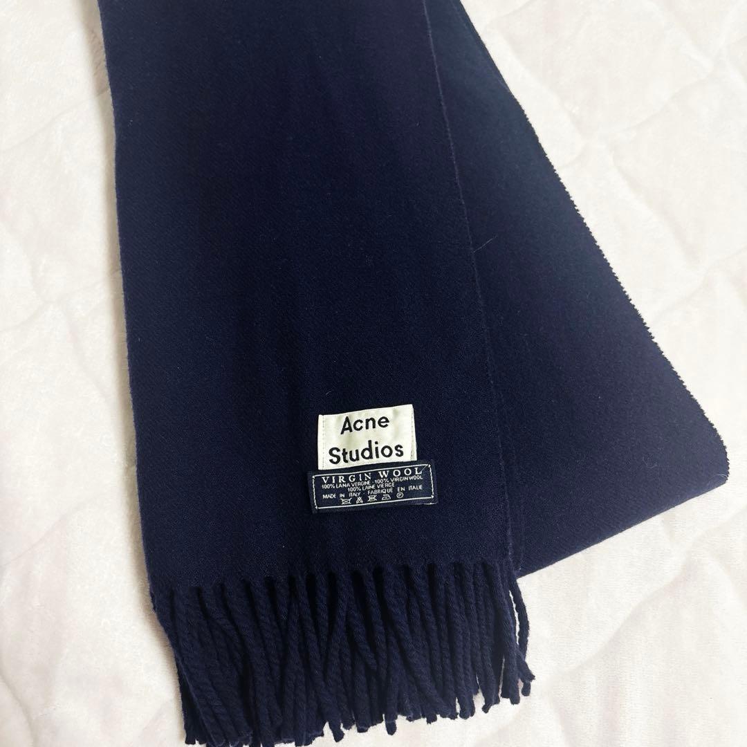 Acne Studios ネイビー マフラー フリンジ付き S1151013662 - 小物ポロ