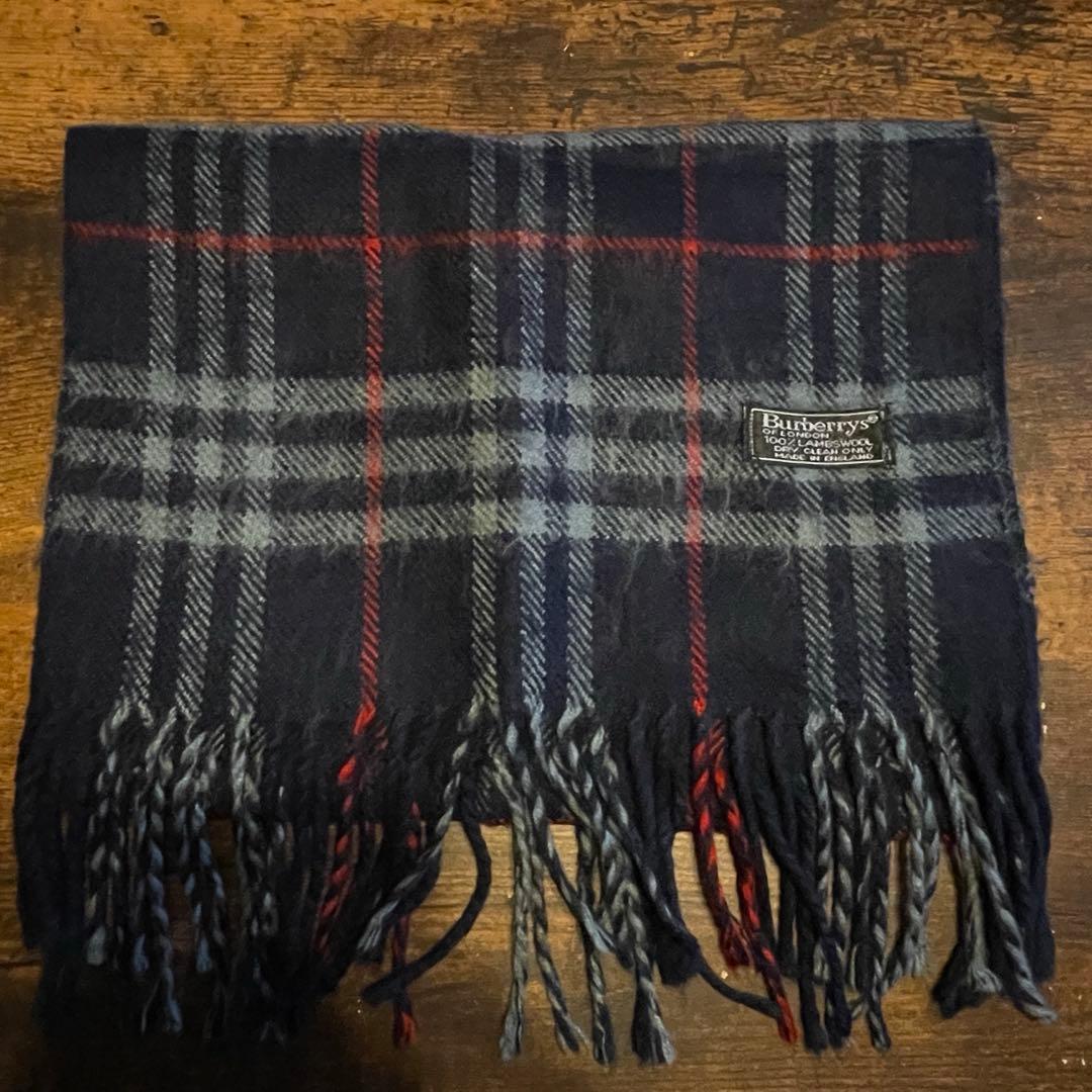 最終値下げ】Burberry チェック柄マフラー ネイビー - メルカリ