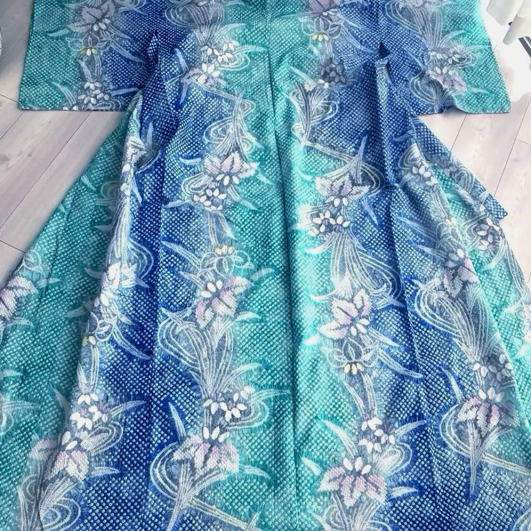 専用かな様 有松絞り・有松鳴海絞り 身丈160 cm 菖蒲 広襟No.-220