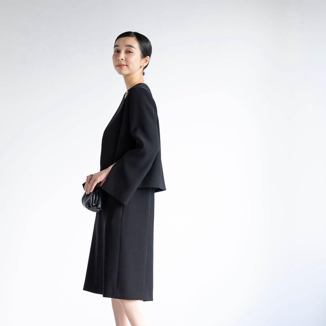 美品☆ SAQUI ノーカラー スリットスリーブ ジャケット ブラック 40