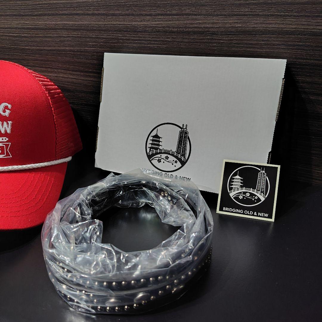 アイ赤□本革レザーフルスタッズナローベルト☆アメカジヴィンテージ