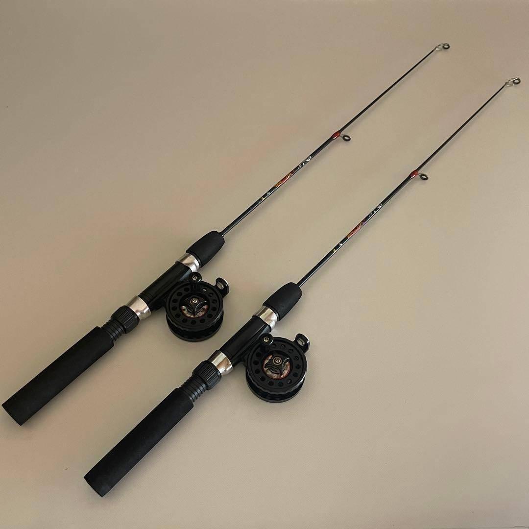 コンパクトロッド 2本セット 62cm リール付き 短竿 穴釣り ワカサギ