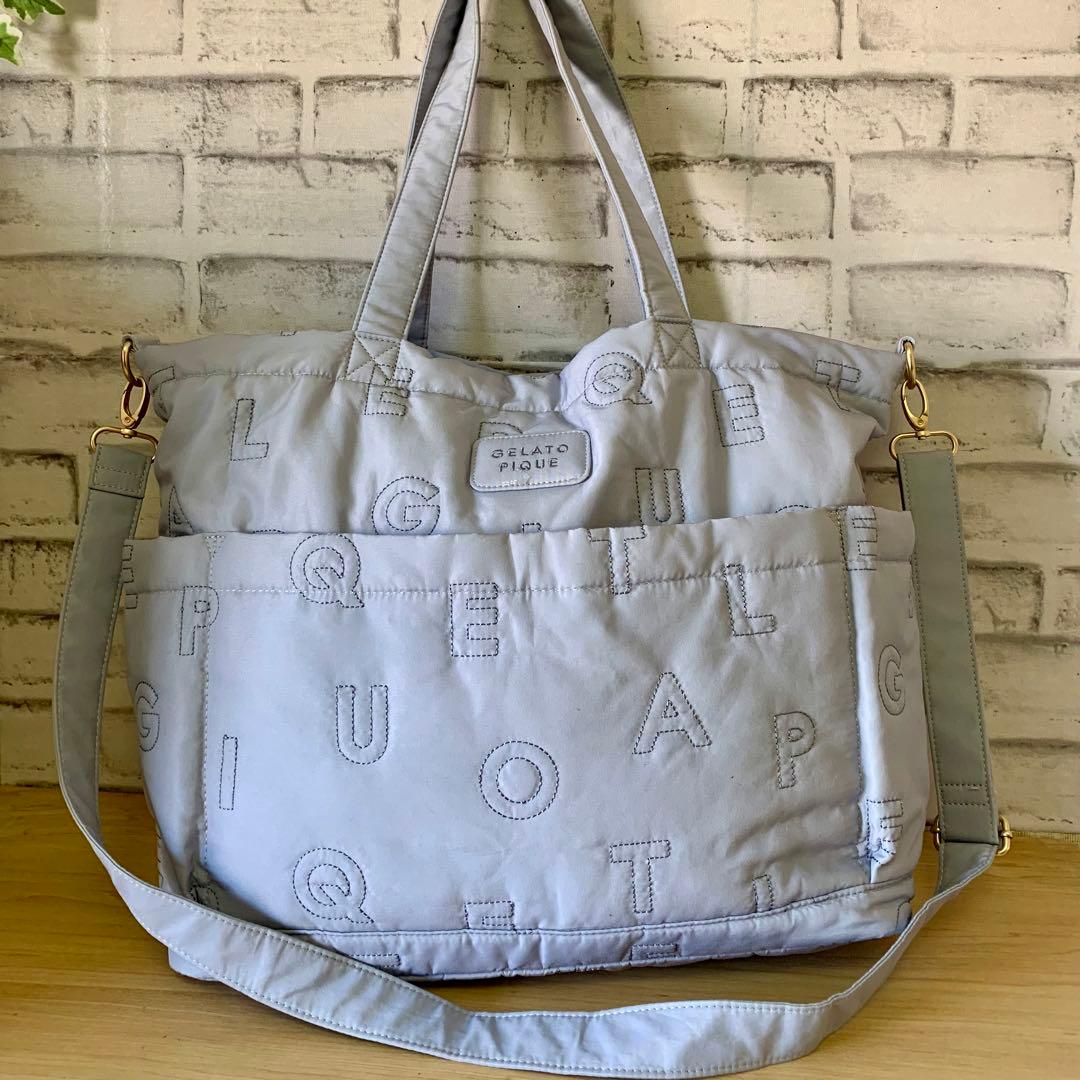 美品 ジェラートピケ アルファベットキルティング マザーズバック