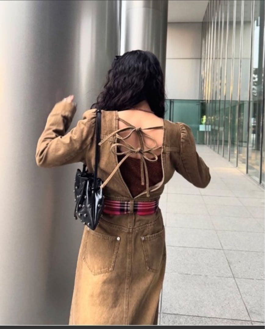 ameri ADORABLE BACK RIBBON DENIM DRESS - メルカリ