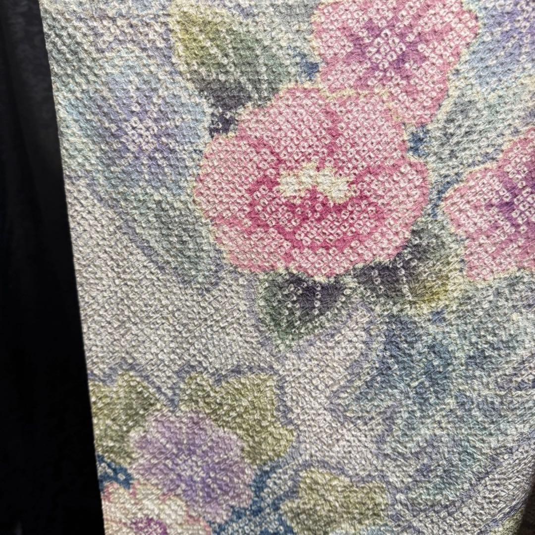 美品 総絞り 本絞り 蝶 灰紫 藤の花 淡色 逸品 フルセット 振袖 振り袖