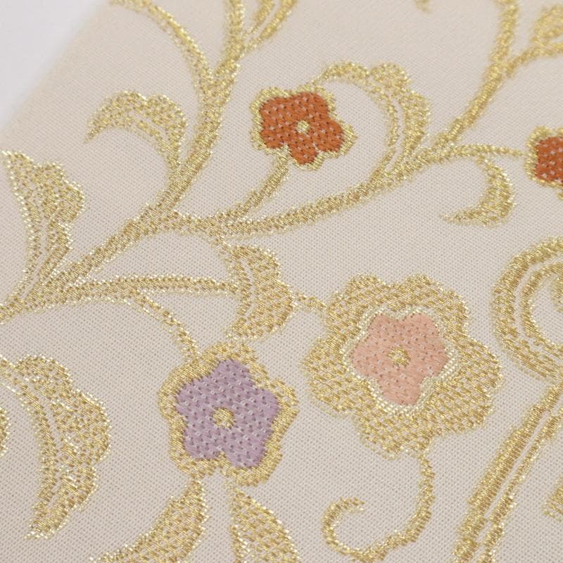 《特選豪華◆本袋帯■煌びやか葡萄唐草◆六通柄■アイボリー◆正絹着物◆FY3-4》