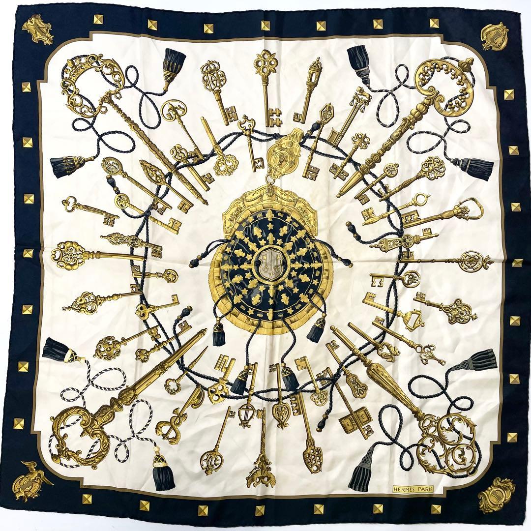 エルメス　シルク　89cm スカーフ　ネイビー　M 中古・古着通販】HERMES (エルメス) シルクスカーフ オレンジ×ネイビー