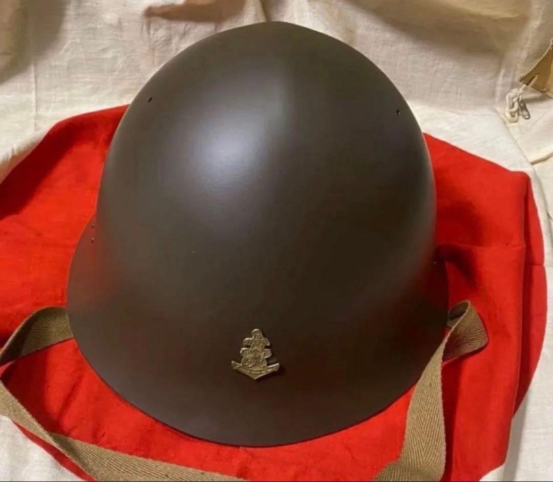 E）海軍九十式鉄帽覆と海軍90式鉄兜のセット(複製品）海軍のカバーと