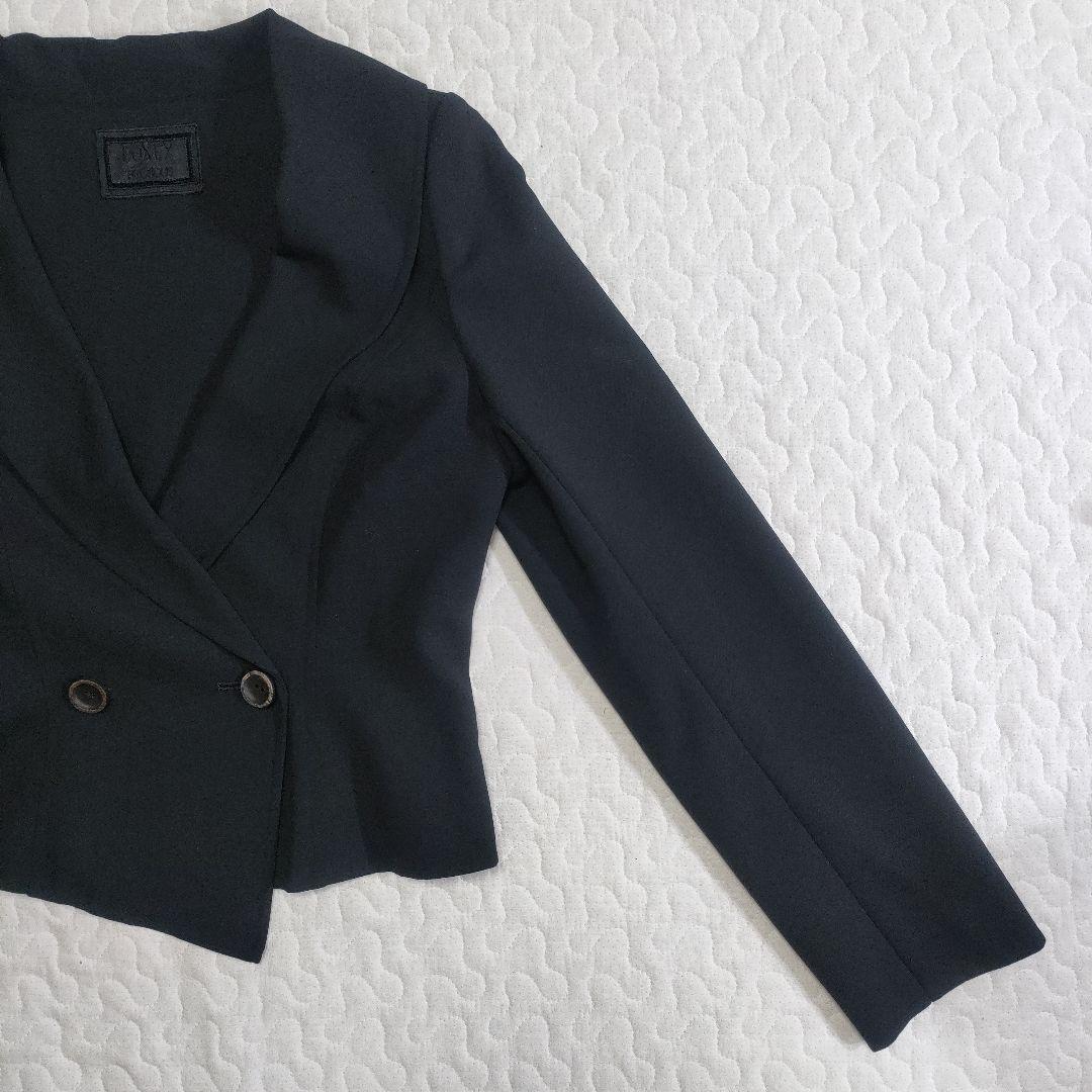 美品✨FOXEY ショールカラーダブルジャケット 黒 ウッドボタン 38