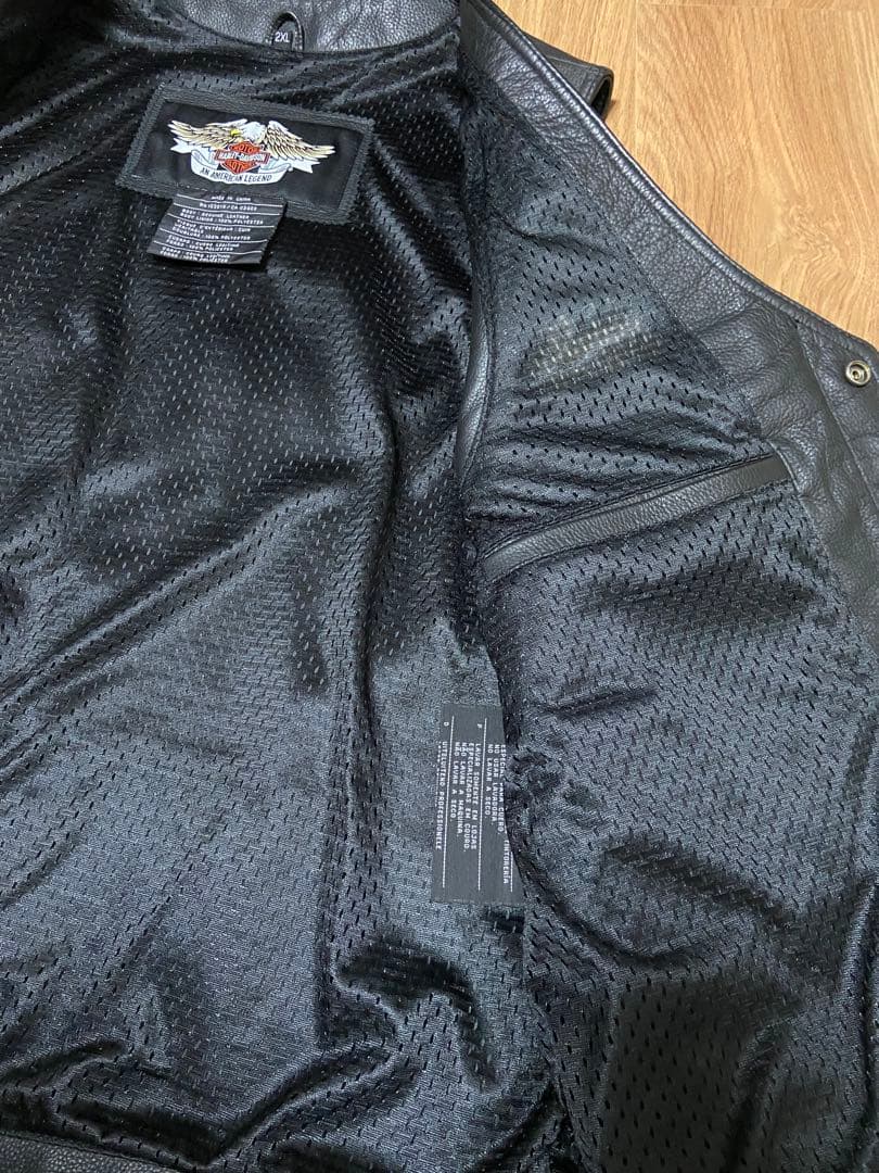 Harley-Davidson Leather Vest 背中刺繍 2XL 黒