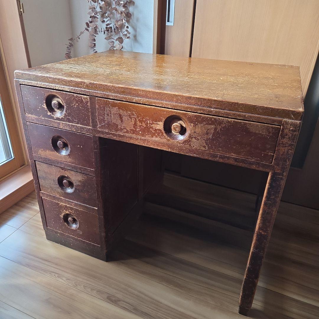 片袖机　左袖　アンティーク　作業台　什器　デスク　無垢　古家具　インテリア 楽天市場】昭和デスク リメイク品 アンティーク デスク ワークデスク