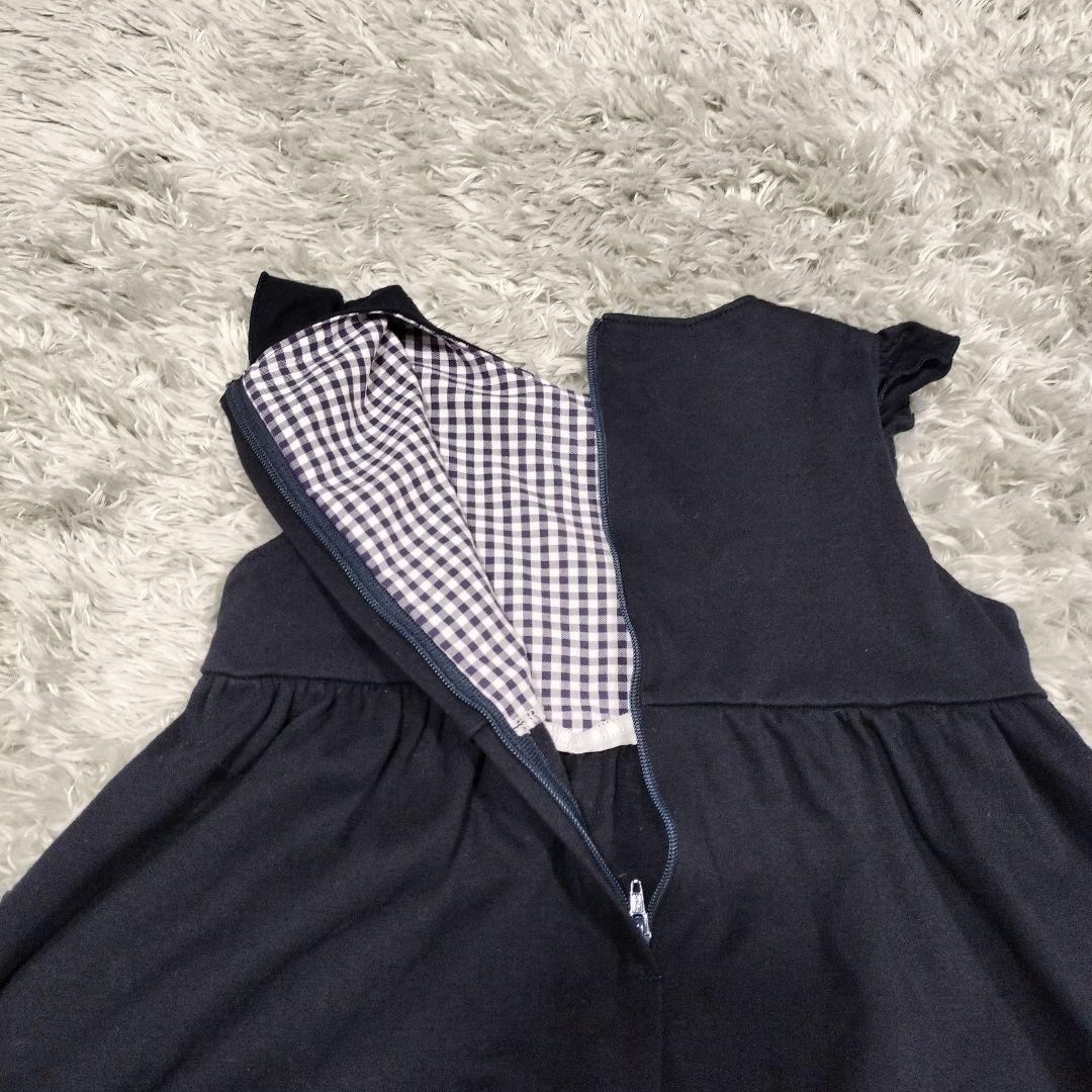 現行品90cm familiar ファミリア ジャンパースカート ネイビー刺繍